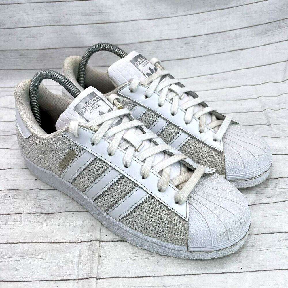 Adidas Superstar Men's Size 7.5 Shoes White Knit Shell Toe Trainers Sneakers
